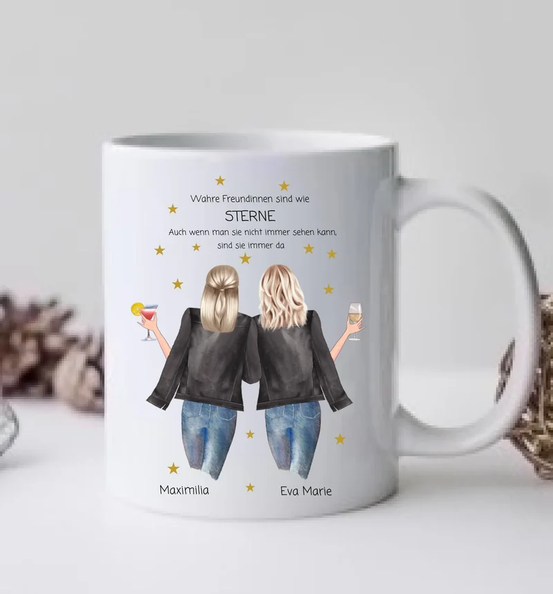 2 Beste Freundinnen Tasse personalisiert - 2 Frauen Kaffeebecher Geburtstagsgeschenk