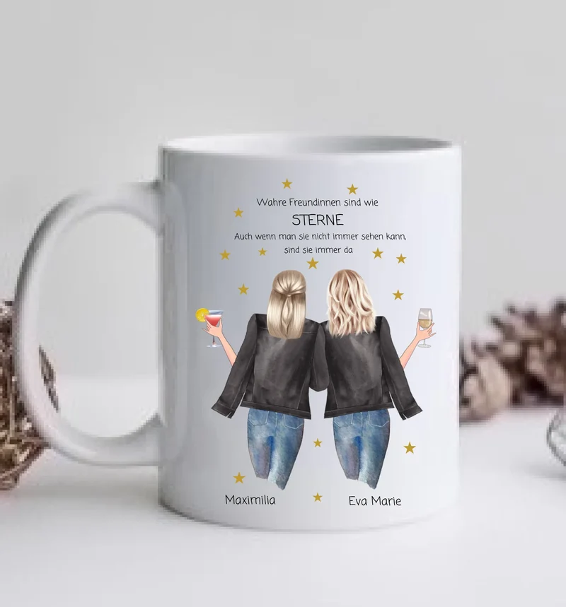 2 Beste Freundinnen Tasse personalisiert - 2 Frauen Kaffeebecher Geburtstagsgeschenk