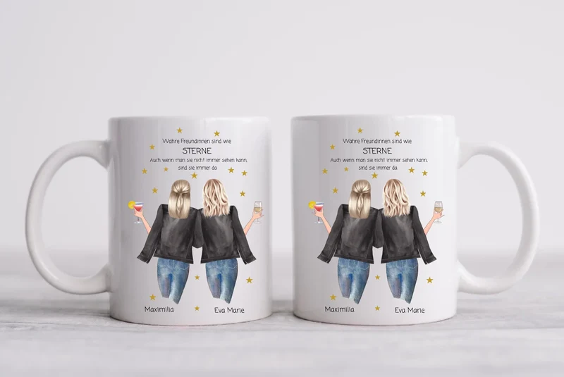 2 Beste Freundinnen Tasse personalisiert - 2 Frauen Kaffeebecher Geburtstagsgeschenk