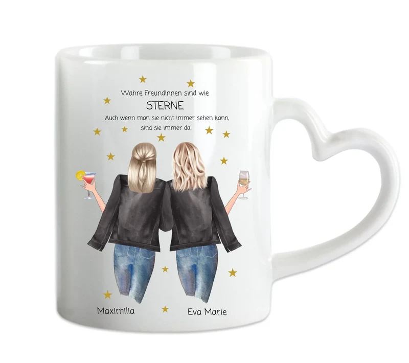 2 Beste Freundinnen Tasse personalisiert - 2 Frauen Kaffeebecher Geburtstagsgeschenk