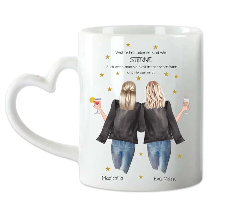 2 Beste Freundinnen Tasse personalisiert - 2 Frauen Kaffeebecher Geburtstagsgeschenk