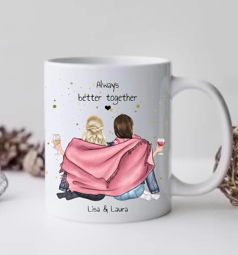 2 Beste Freundinnen Geschenk - Personalisierte Tasse / Kaffeebecher mit 2 Mädchen Geburtstagsgeschenk