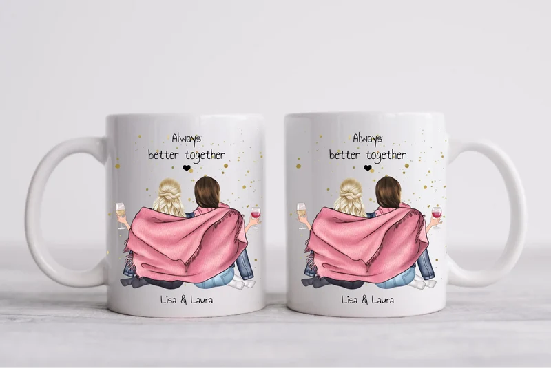 2 Beste Freundinnen Geschenk - Personalisierte Tasse / Kaffeebecher mit 2 Mädchen Geburtstagsgeschenk