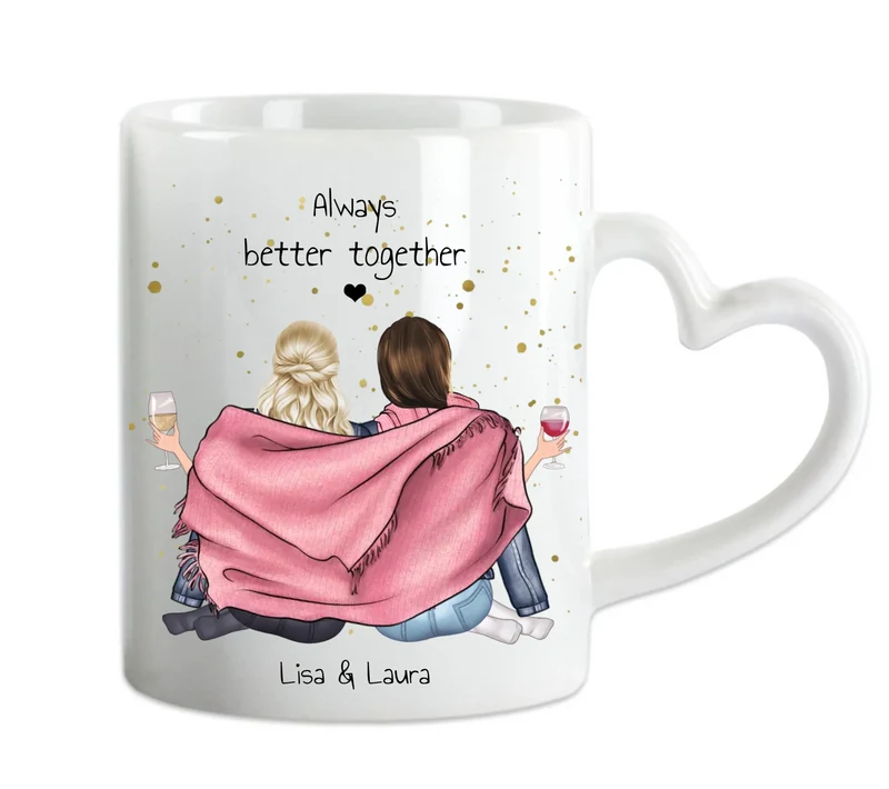 2 Beste Freundinnen Geschenk - Personalisierte Tasse / Kaffeebecher mit 2 Mädchen Geburtstagsgeschenk