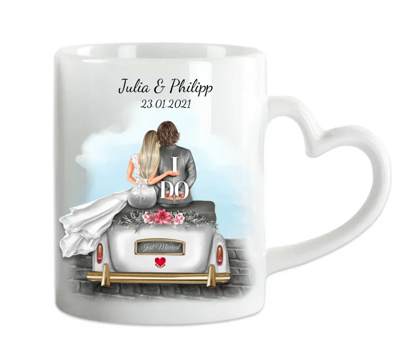 Personalisiertes Tasse als Hochzeitsgeschenk für das Brautpaar "Wedding Car"