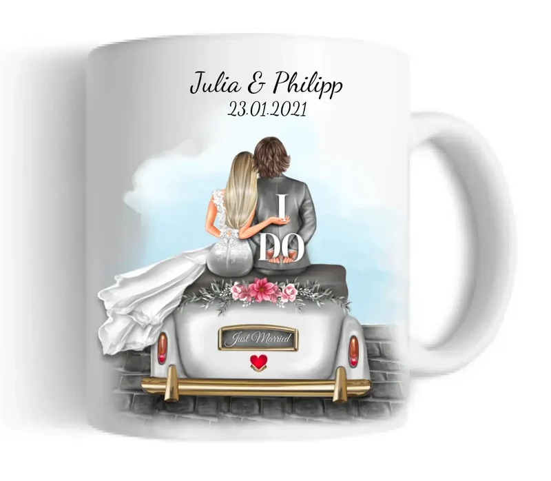 Personalisiertes Tasse als Hochzeitsgeschenk für das Brautpaar "Wedding Car"