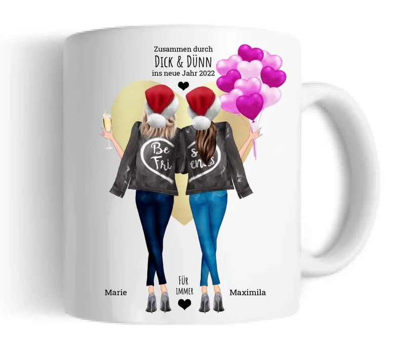 Durch DICK & DÜNN 2 Beste Freundinnen Geschenk Tasse, Personalisierte Tasse Freundin, Geschenk Schwester, Weihnachtsgeschenk