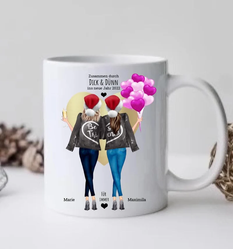 Durch DICK & DÜNN 2 Beste Freundinnen Geschenk Tasse, Personalisierte Tasse Freundin, Geschenk Schwester, Weihnachtsgeschenk