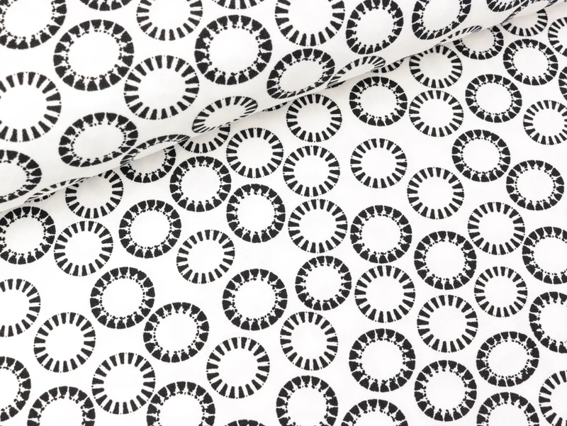 Reststück 75cm - Baumwolljersey Circles schwarz auf Weiß