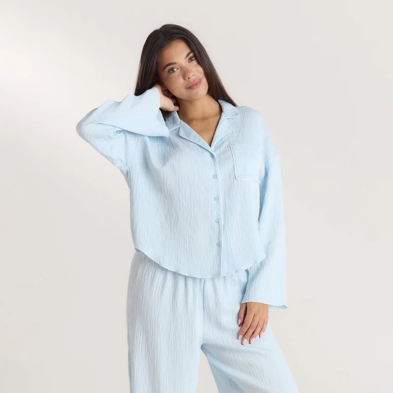 Crinkle Pyjamahemd - Blau