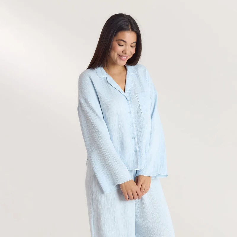 Crinkle Pyjamahemd - Blau