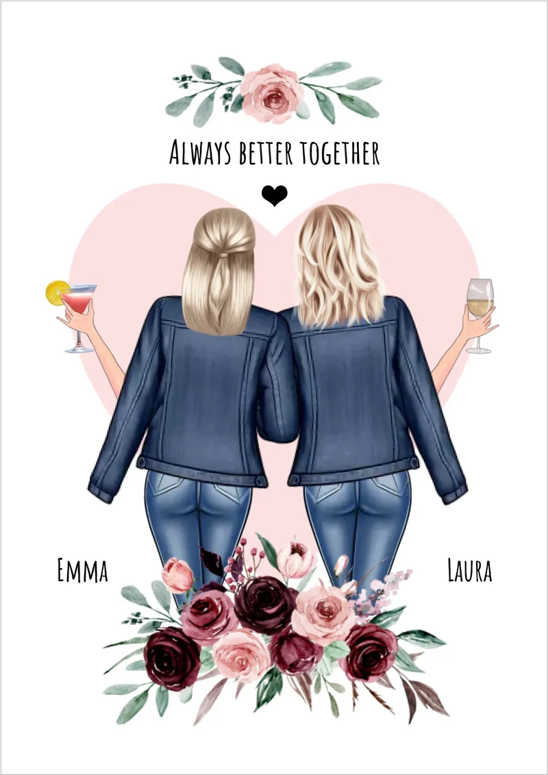 Beste Freundin Geschenk für 2 Frauen – Bild & Poster mit Namen & Spruch personalisiert