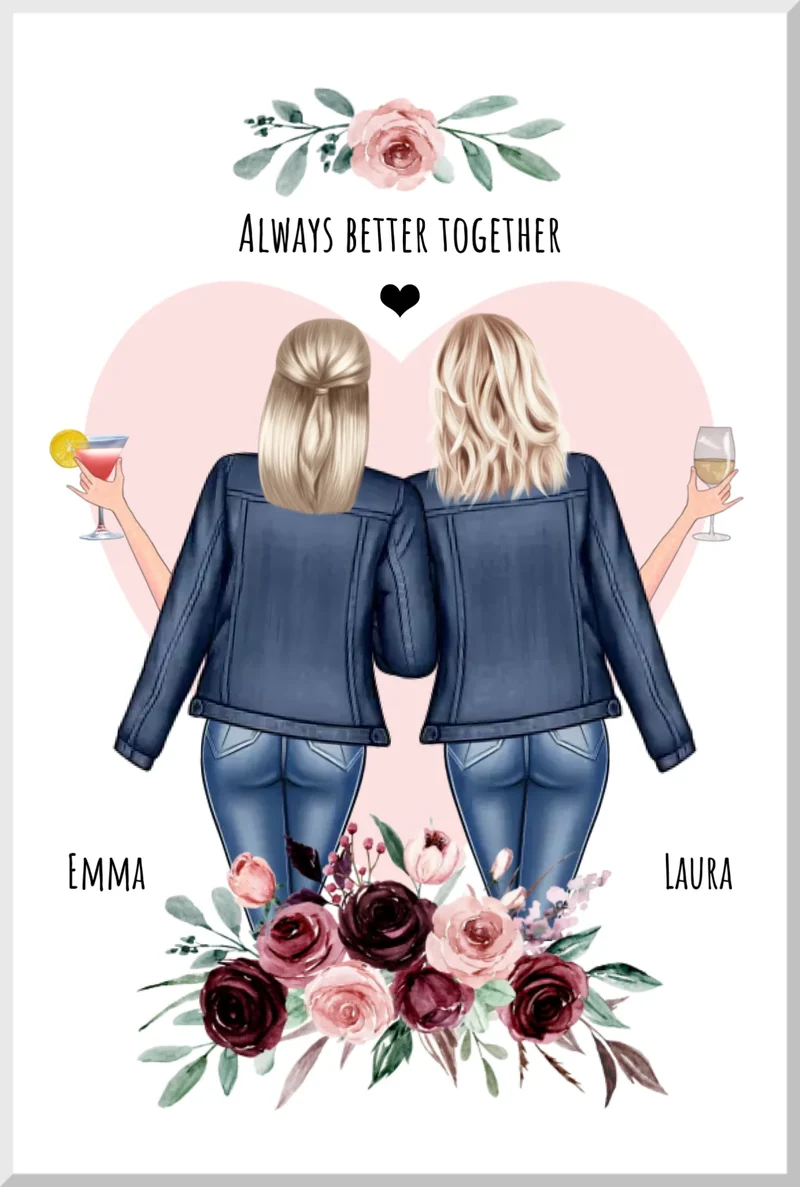 Beste Freundin Geschenk für 2 Frauen – Bild & Poster mit Namen & Spruch personalisiert
