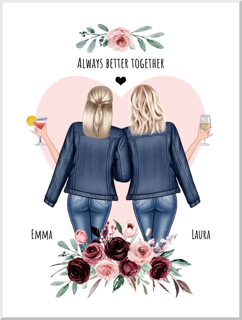 Beste Freundin Geschenk für 2 Frauen – Bild & Poster mit Namen & Spruch personalisiert