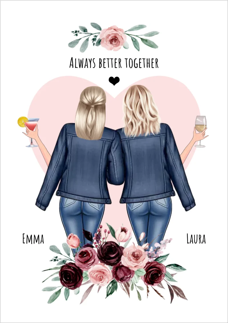 Beste Freundin Geschenk für 2 Frauen – Bild & Poster mit Namen & Spruch personalisiert