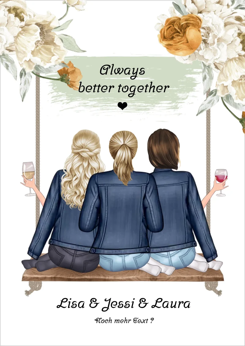 Geschenk 3 Freundinnen Poster Geburtstagsgeschenk - Freundin Bild personalisiert - Beste Freundin Geschenk