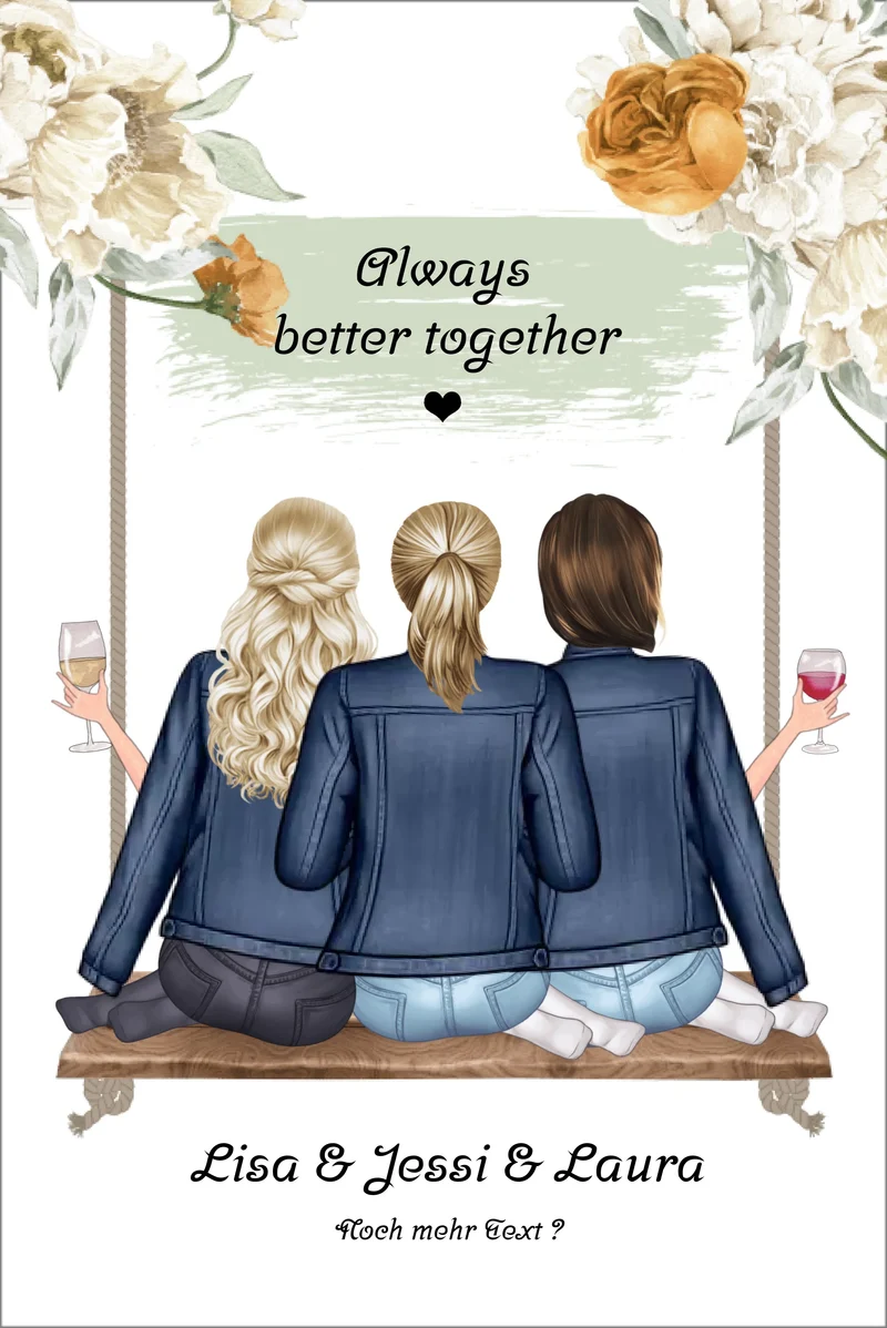 Geschenk 3 Freundinnen Poster Geburtstagsgeschenk - Freundin Bild personalisiert - Beste Freundin Geschenk
