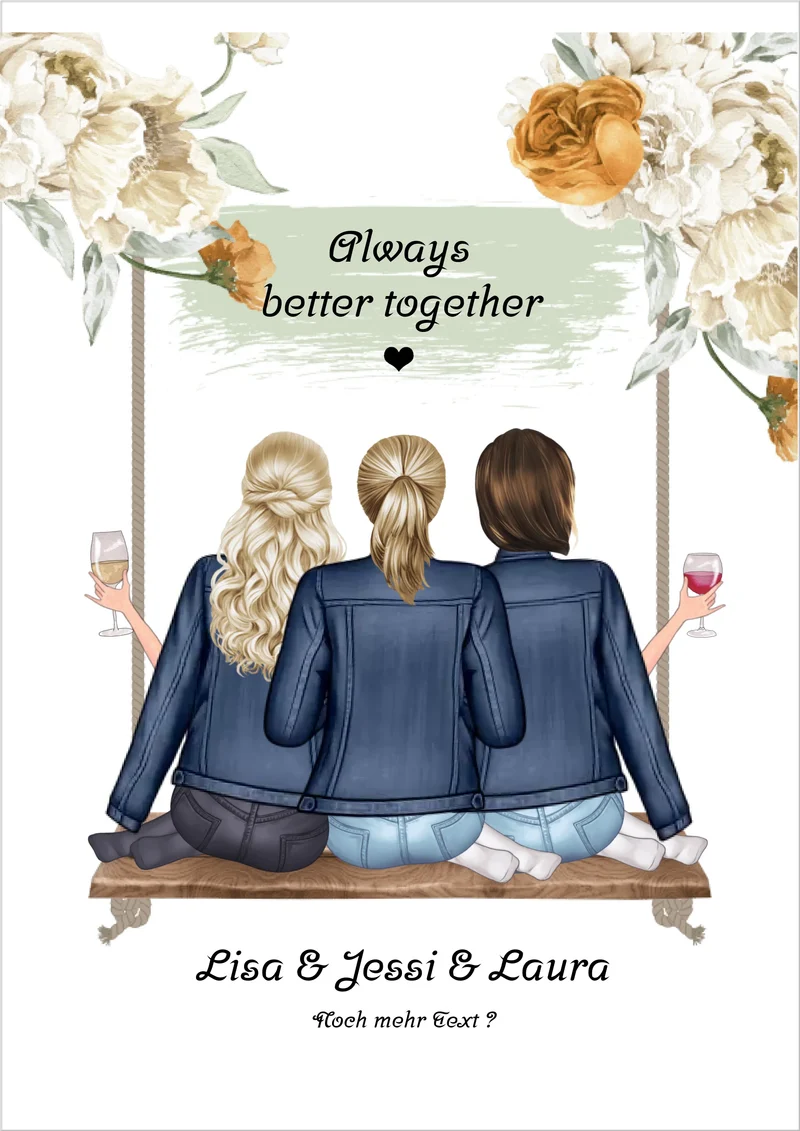 Geschenk 3 Freundinnen Poster Geburtstagsgeschenk - Freundin Bild personalisiert - Beste Freundin Geschenk