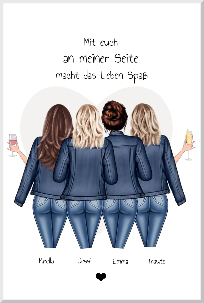 4 beste Freundinnen Poster Geschenk personalisiert Bild für Geburtstag & Weihnachten