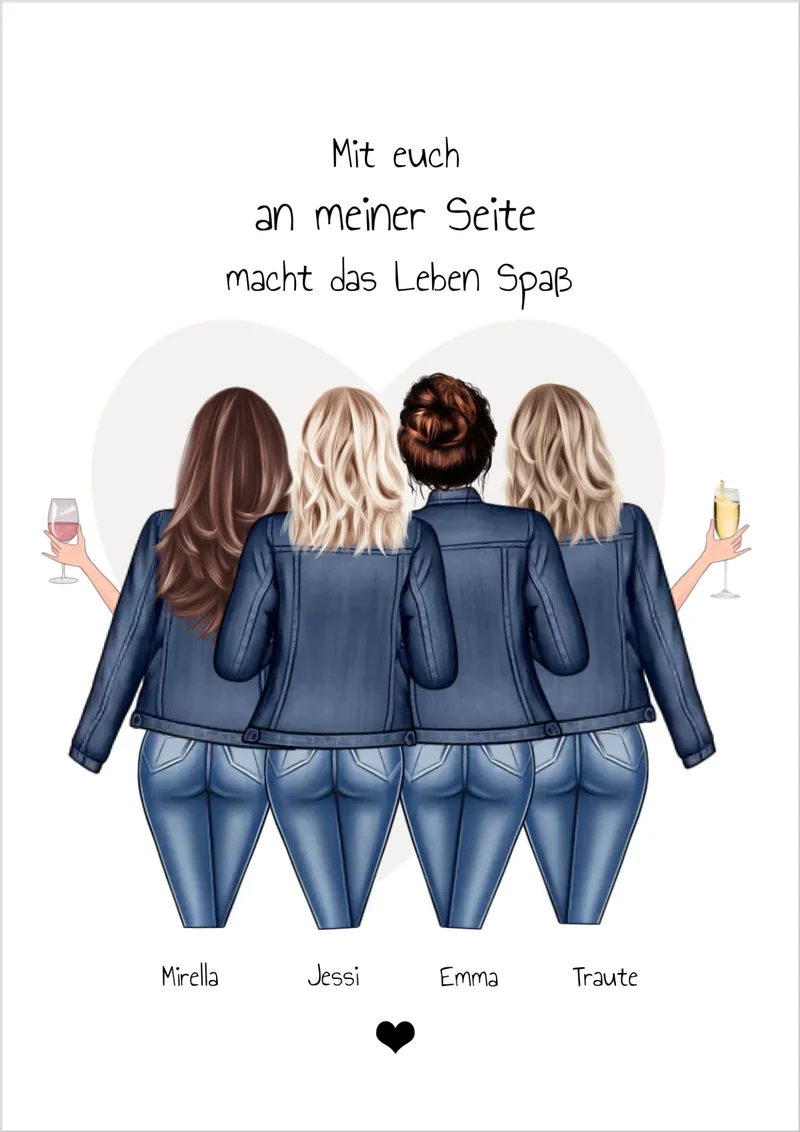 4 beste Freundinnen Poster Geschenk personalisiert Bild für Geburtstag & Weihnachten