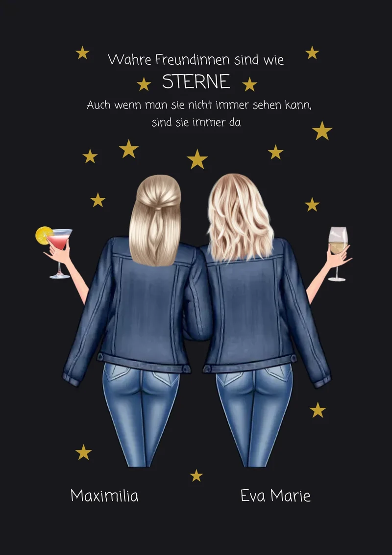 Geschenk für die beste Freundin – Wahre Freundinnen Poster personalisiert mit Namen & Spruch – BFF Bild