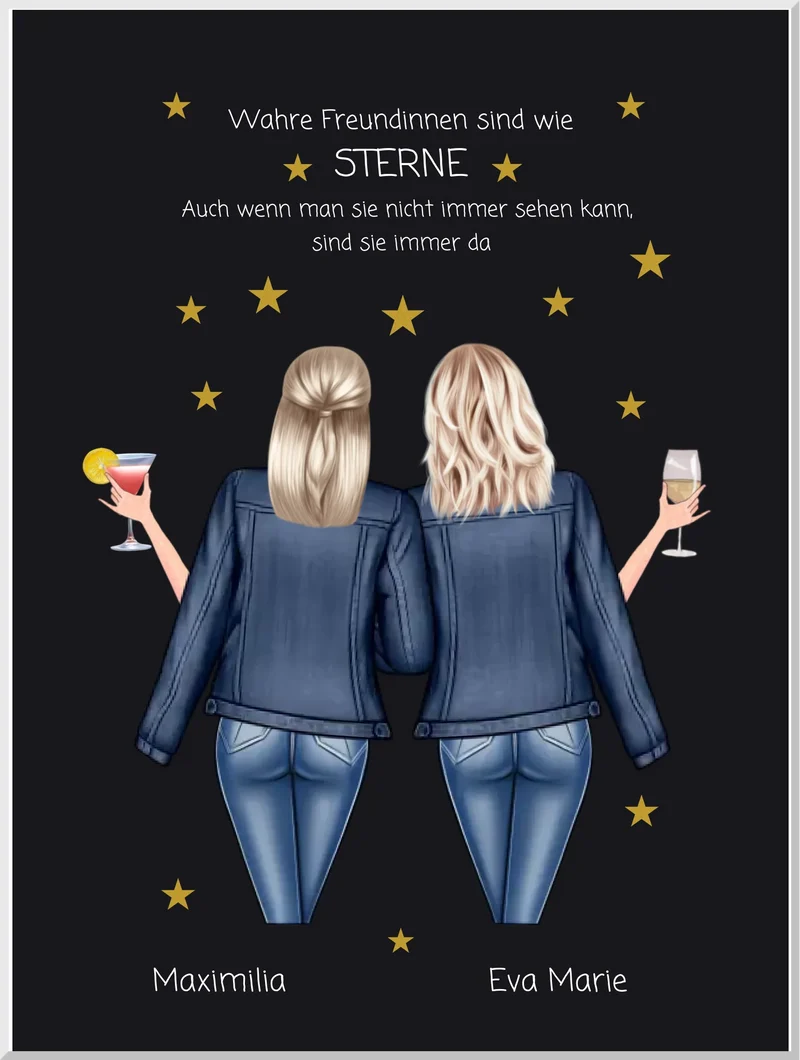 Geschenk für die beste Freundin – Wahre Freundinnen Poster personalisiert mit Namen & Spruch – BFF Bild