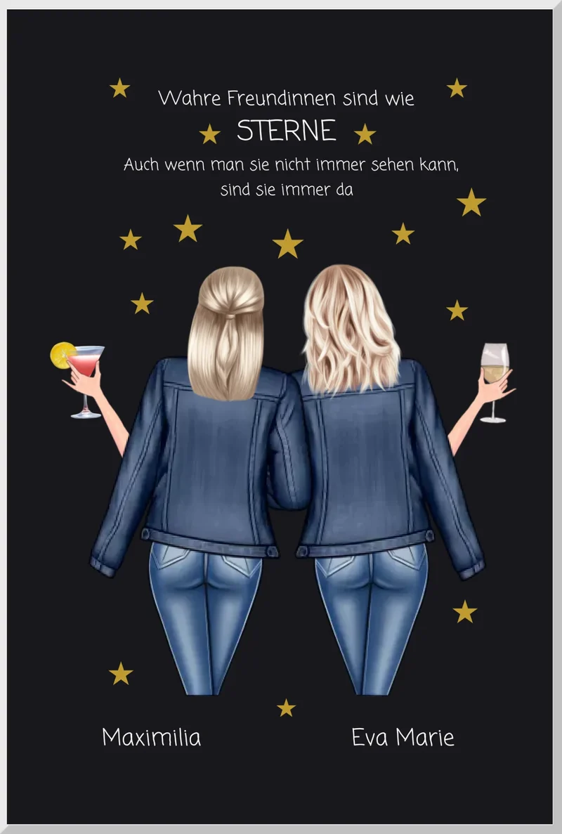 Geschenk für die beste Freundin – Wahre Freundinnen Poster personalisiert mit Namen & Spruch – BFF Bild