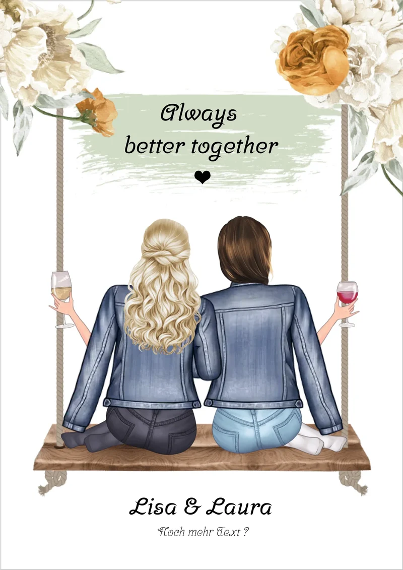 2 Freundinnen Bild Poster personalisiert - Poster Geschenk Geburtstag - Freundin Bild personalisiert - Valentinstag Geschenk