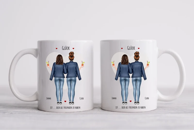 Glück 2 Beste Freundinnen Geschenk Tasse, Personalisierte Tasse Freundin, Geschenk Schwester,