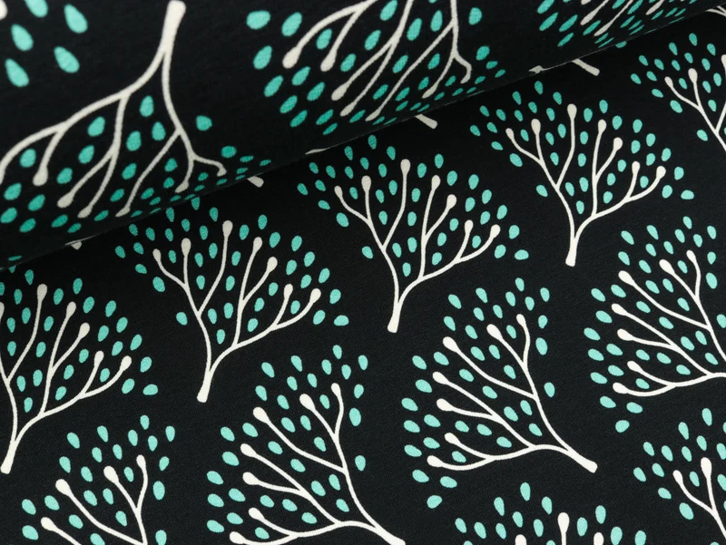 Reststück 5cm - Hamburger Liebe Baumwollsweat Botanical Elderflowers schwarz