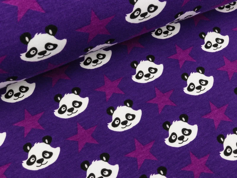 Reststück 120cm - Baumwollsweat Lenny Pandabären auf Violett