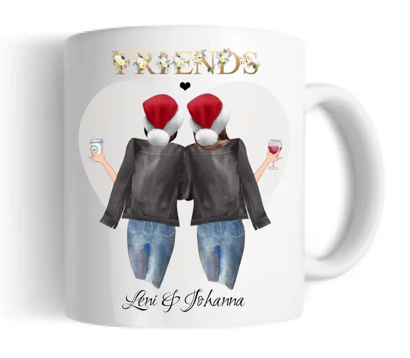 2 Beste Freundinnen Geschenk Kaffeetasse Weihnachtstasse personalisiertes Weihnachtsgeschenk - Geschenk für Freundin