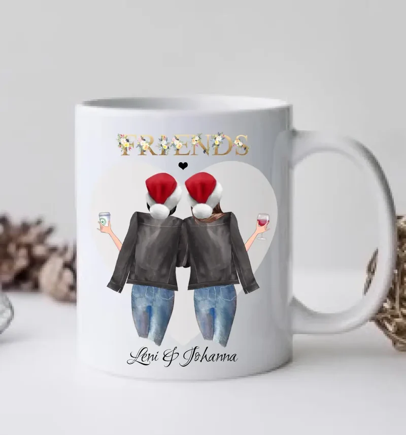2 Beste Freundinnen Geschenk Kaffeetasse Weihnachtstasse personalisiertes Weihnachtsgeschenk - Geschenk für Freundin