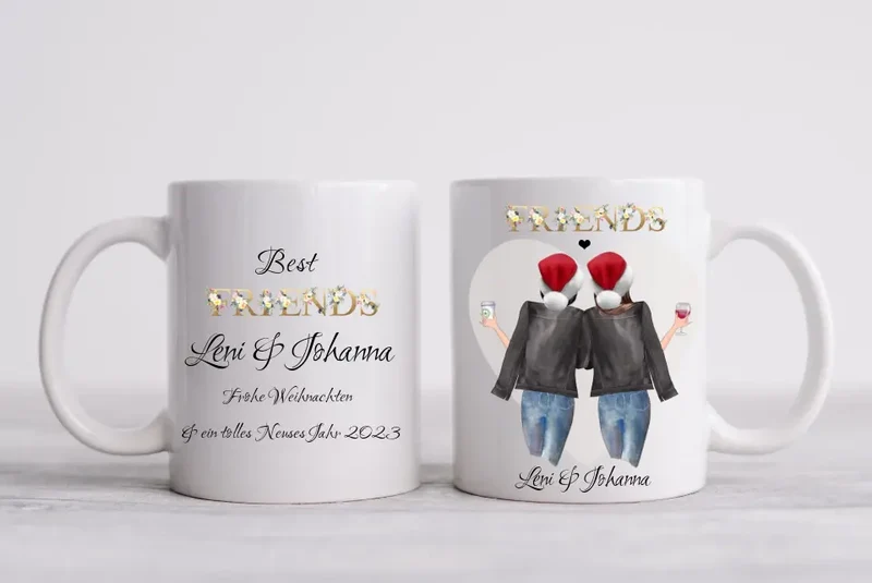 2 Beste Freundinnen Geschenk Kaffeetasse Weihnachtstasse personalisiertes Weihnachtsgeschenk - Geschenk für Freundin