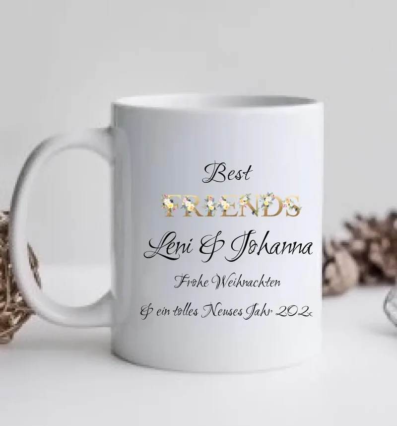 2 Beste Freundinnen Geschenk Kaffeetasse Weihnachtstasse personalisiertes Weihnachtsgeschenk - Geschenk für Freundin