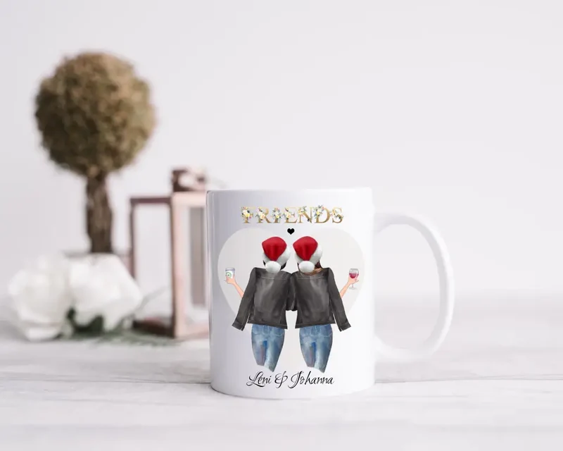 2 Beste Freundinnen Geschenk Kaffeetasse Weihnachtstasse personalisiertes Weihnachtsgeschenk - Geschenk für Freundin