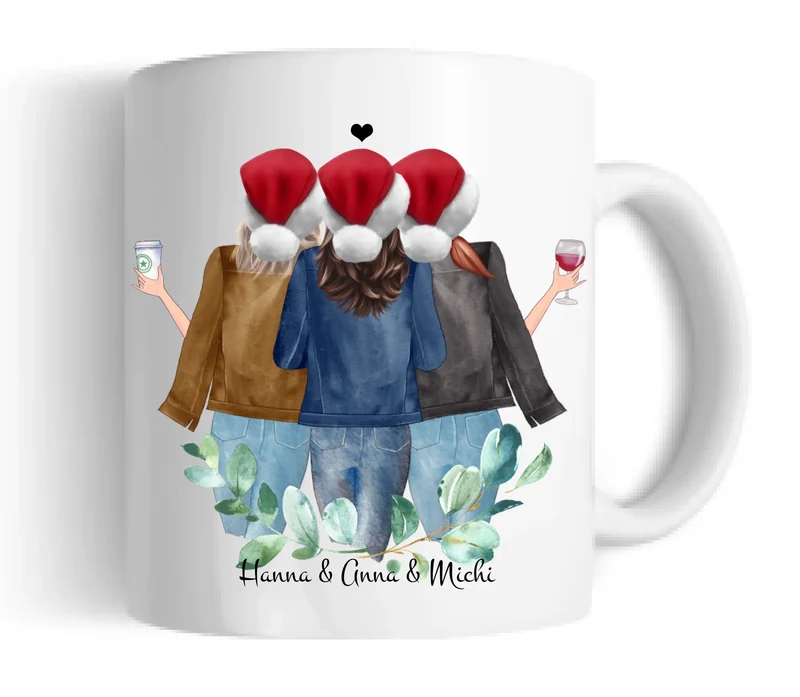 Geschenk für Freundin - 3 Beste Freundinnen Geschenk Kaffeetasse Weihnachtstasse personalisiert-Kaffeebecher Weihnachtsgeschenk