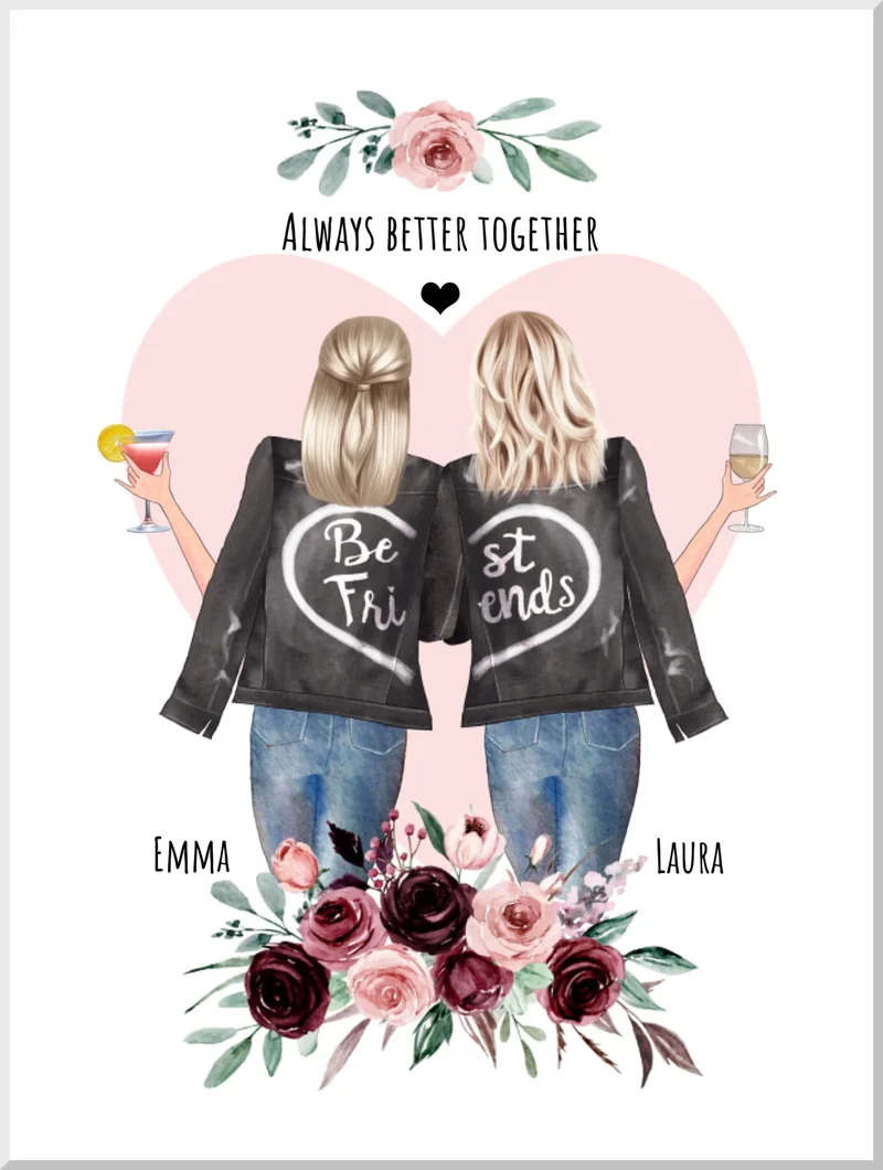 2 Beste Freundinnen Geschenk - Bild personalisiert | Poster Geschenkidee Schwester, Kollegin