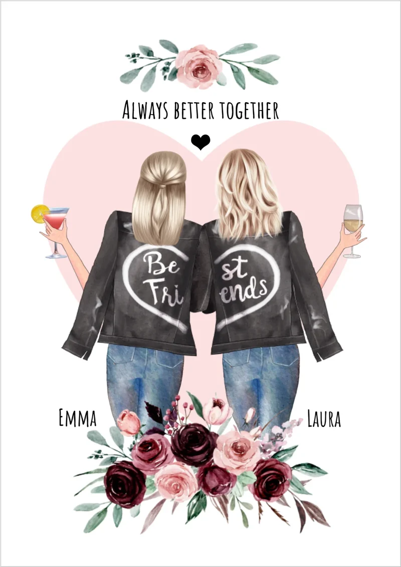 2 Beste Freundinnen Geschenk - Bild personalisiert | Poster Geschenkidee Schwester, Kollegin