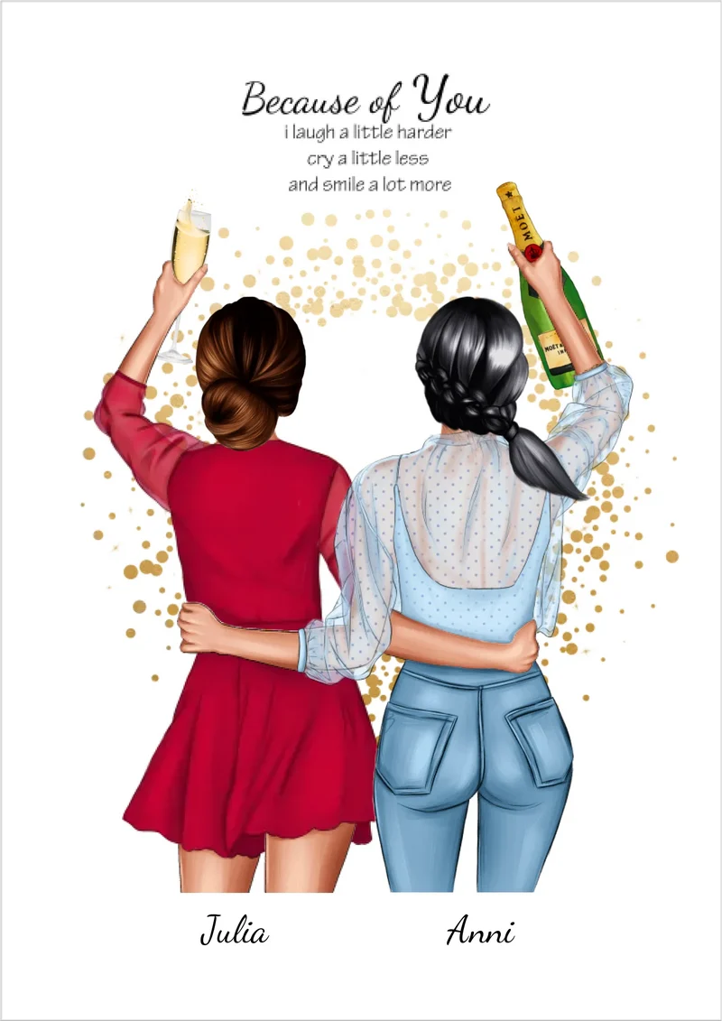 Poster 2 Beste Freundinnen – Personalisiertes BFF Geschenk mit Namen & Spruch