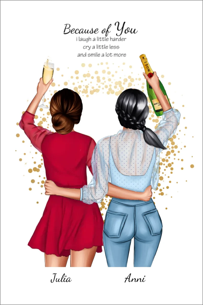 Poster 2 Beste Freundinnen – Personalisiertes BFF Geschenk mit Namen & Spruch