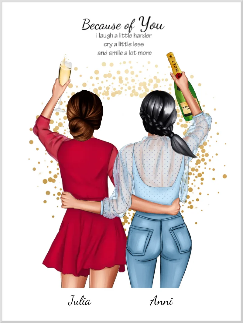 Poster 2 Beste Freundinnen – Personalisiertes BFF Geschenk mit Namen & Spruch