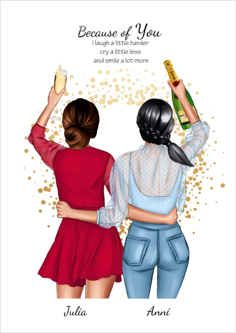 Poster 2 Beste Freundinnen – Personalisiertes BFF Geschenk mit Namen & Spruch