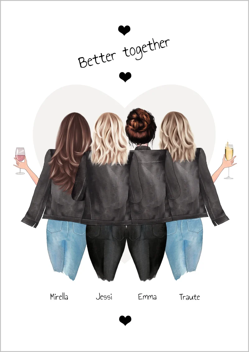 4 beste Freundinnen Poster Geschenk mit Spruch personalisiert - Beste Freundin Bild