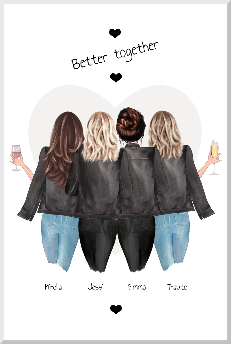 4 beste Freundinnen Poster Geschenk mit Spruch personalisiert - Beste Freundin Bild