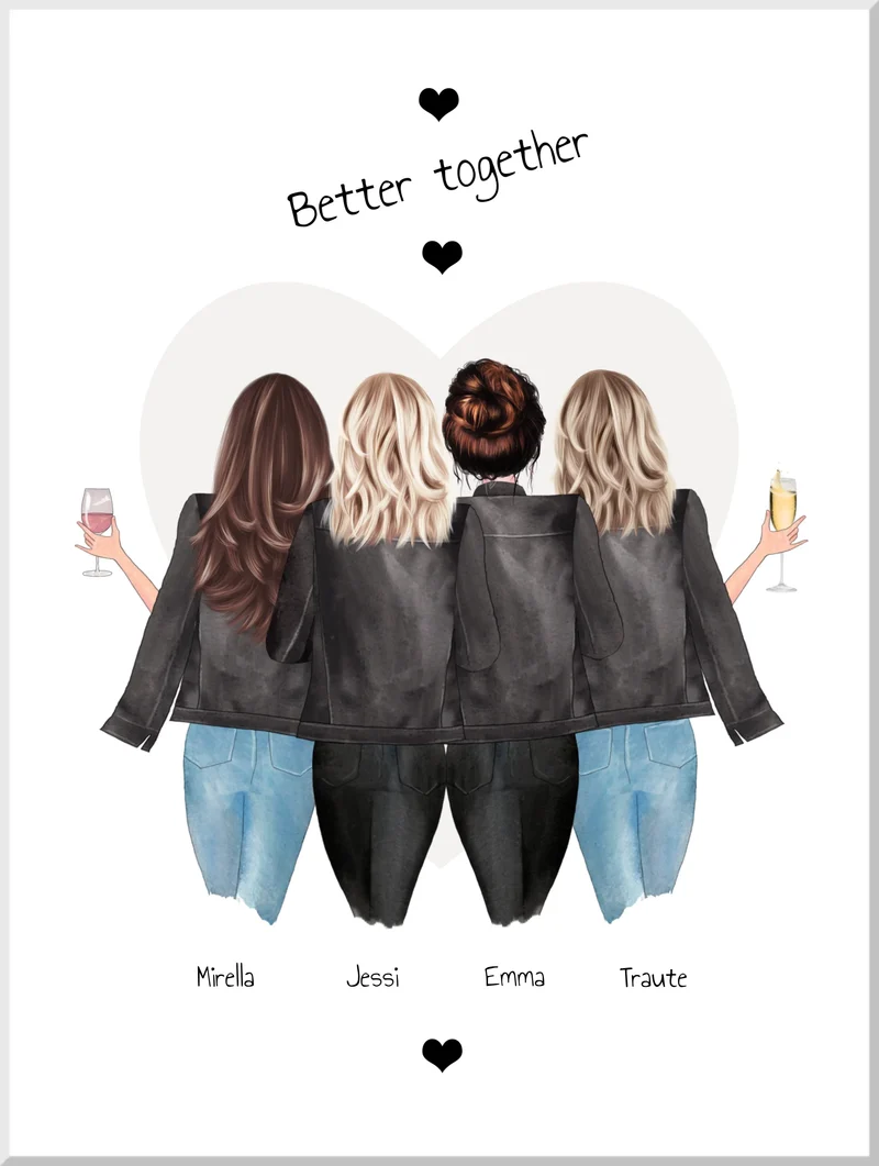 4 beste Freundinnen Poster Geschenk mit Spruch personalisiert - Beste Freundin Bild