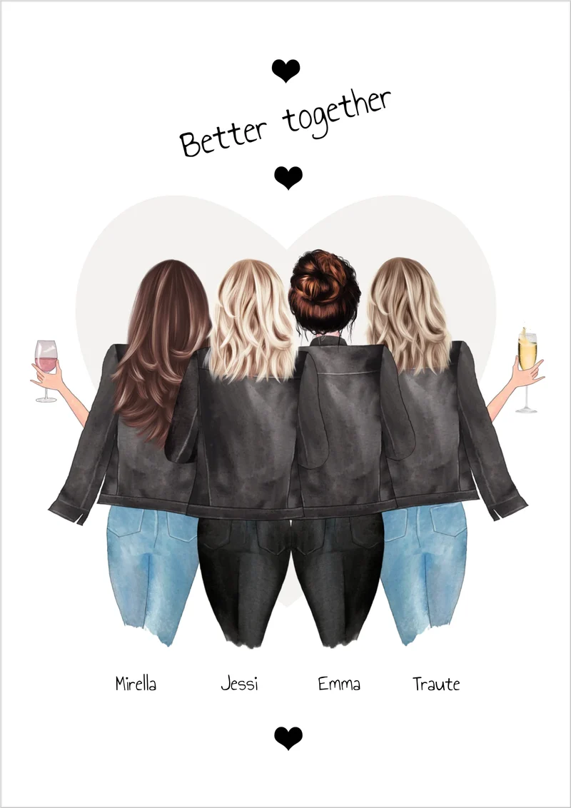4 beste Freundinnen Poster Geschenk mit Spruch personalisiert - Beste Freundin Bild