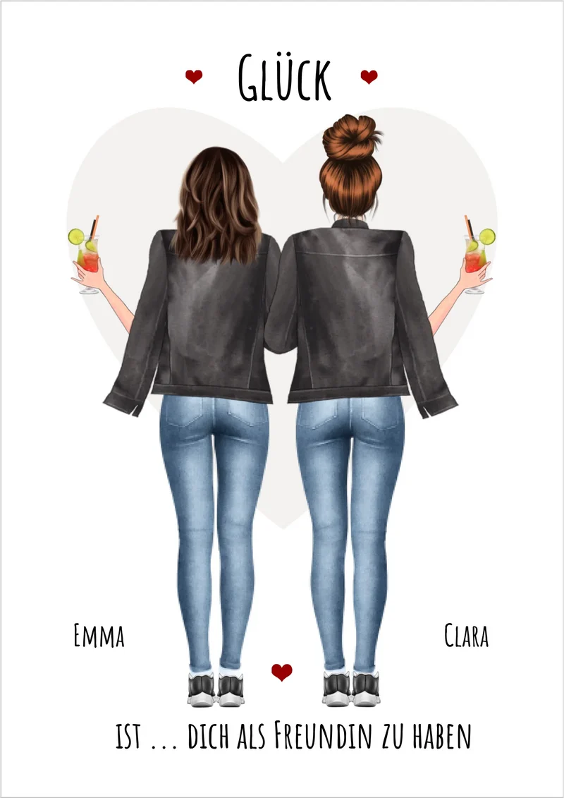 2 beste Freundinnen Poster Geschenk personalisiert - Glück ist - Geburtstagsgeschenk Bild