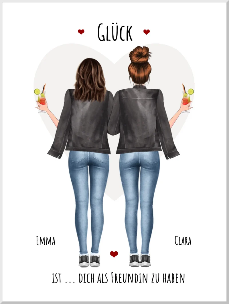 2 beste Freundinnen Poster Geschenk personalisiert - Glück ist - Geburtstagsgeschenk Bild