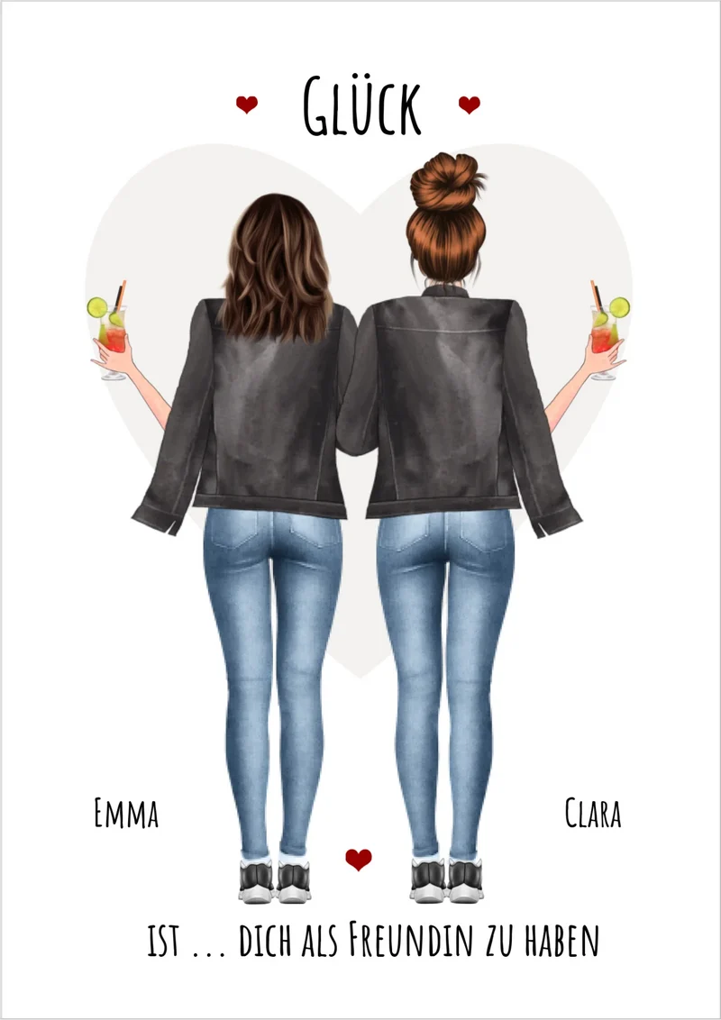 2 beste Freundinnen Poster Geschenk personalisiert - Glück ist - Geburtstagsgeschenk Bild